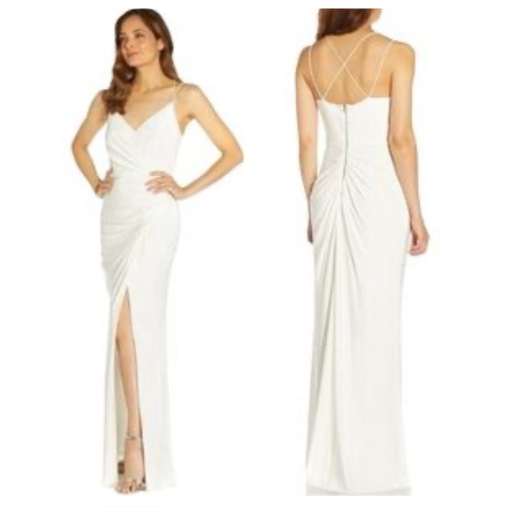 NWT! Adrianna Papell Sleeveless Front Slit Ruched Gown